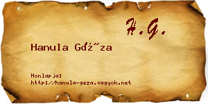 Hanula Géza névjegykártya